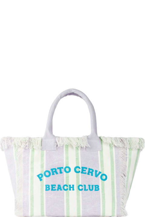 Homeware MC2 Saint Barth Porto Cervo Beach Club Striped Cotton Canvas Vanity Tote Bag