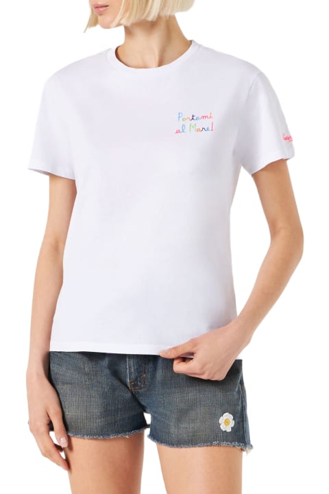 MC2 Saint Barth Topwear for Women MC2 Saint Barth Woman Cotton T-shirt With Portami Al Mare! Embroidered
