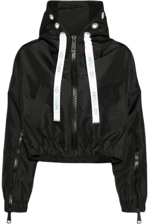 ウィメンズ Khrisjoyのウェア Khrisjoy New Khris Crop Windbreaker Black nylon hooded windproof jacket - New Khris Crop Windbreaker