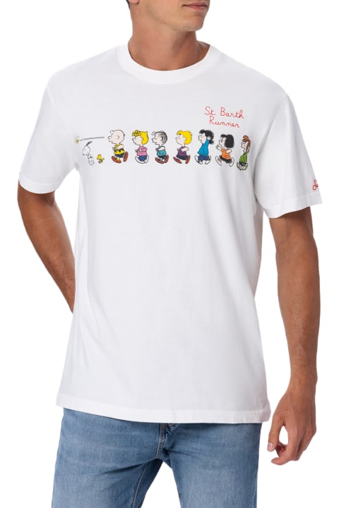 Homeware MC2 Saint Barth Man Cotton T-shirt With Peanuts Print And Embroidery| Snoopy Peanuts Special Edition