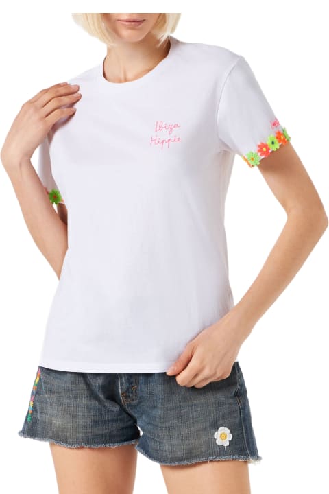 MC2 Saint Barth Topwear for Women MC2 Saint Barth Woman Cotton T-shirt With Ibiza Hippie Embroidered