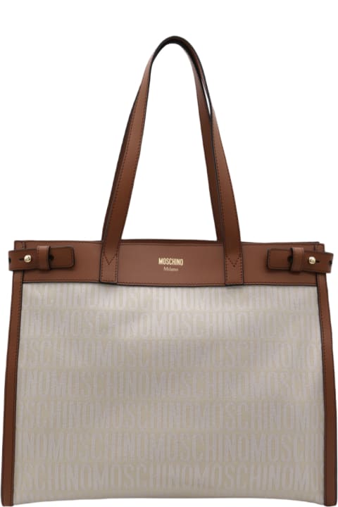 Moschino Totes for Women Moschino Ivory Canvas And Leather Tote Bag
