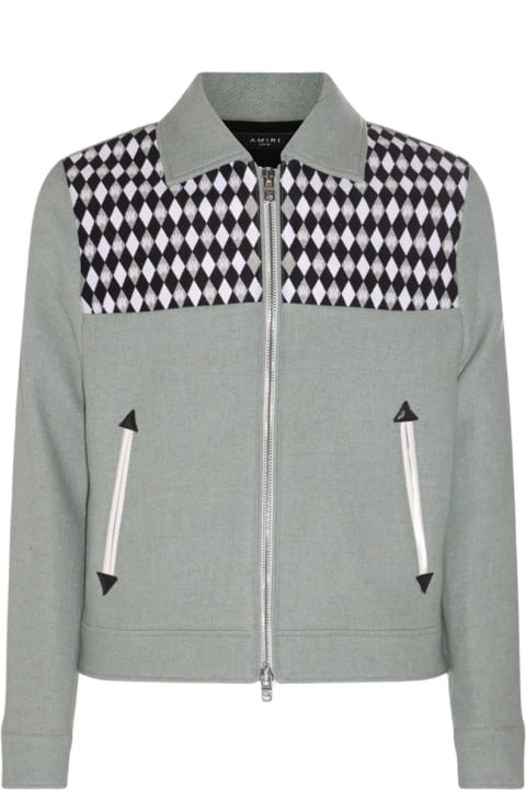 Coats & Jackets for Men AMIRI Grey Wool Blend Diamond Embroidered Work Casual Jacket