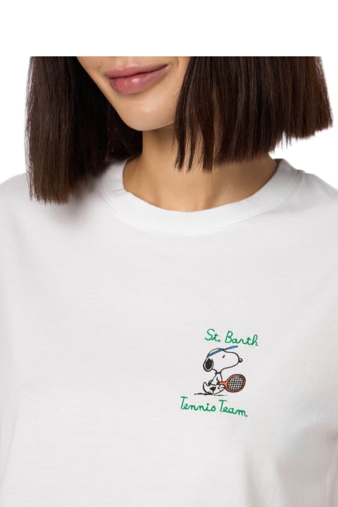 MC2 Saint Barth Topwear for Women MC2 Saint Barth Woman Pink Cotton Jersey Crewneck T-shirt Emilie With Snoopy St. Barth Tennis Team Embroidery | Snoopy Peanuts Special Edition