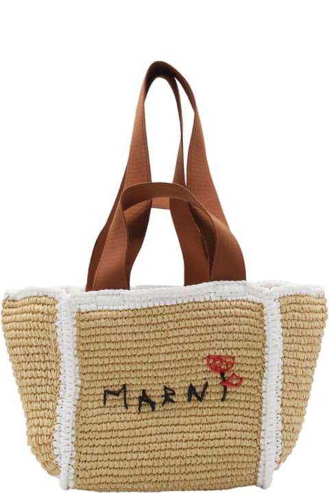 Marni for Women Marni Natural And White Raffia Tote Bag