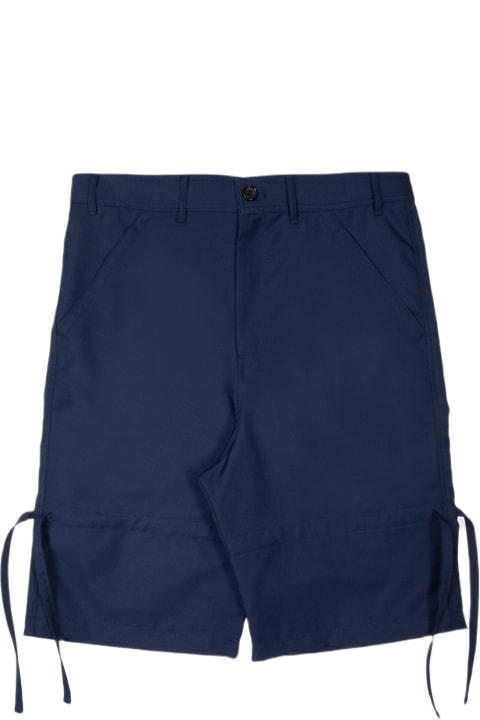 Comme des Garçons Shirt Boy Pants for Women Comme des Garçons Shirt Boy Mens Pants Woven Navy Blue Baggy Shorts With Ribbons Detail