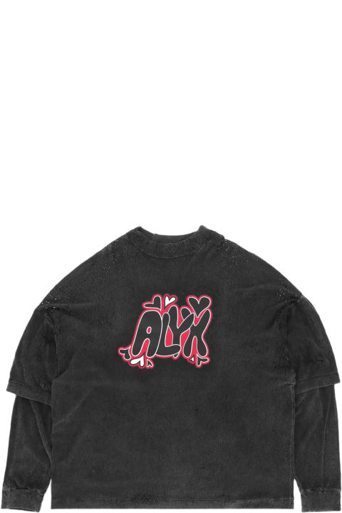 ウィメンズ 1017 ALYX 9SMのトップス 1017 ALYX 9SM Double Sleeve Needle Punch Grafic T-shirt Black Distressed Jersey Double Sleeves T-shirt With Logo - Double Sleeve Needle Punch Graphic T-shirt