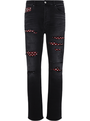 アミリ Amiri Leather Bandana Repaired Slim Jeans AMIRI Black Leather Bandana Repaired Slim Jeans - Pants