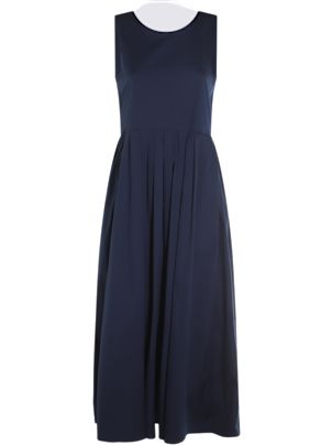 【S MAX MARA】 DARK BLUE MOIRS COTTON DRESS Sleeveless poplin dress, cornflower blue | 