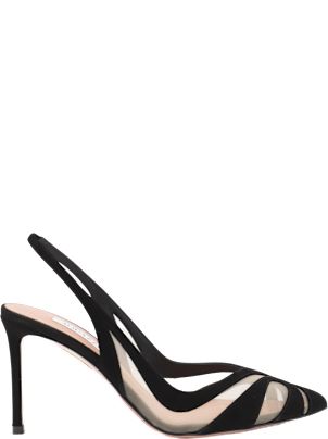Aquazzura Black Leather Lune Sling 85 Pumps | italist