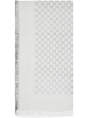 スカーフ GUCCI Woman Scarf White 8092263GC46 9063 GUCCI Light grey/white GG jacquard wool and silk scarf