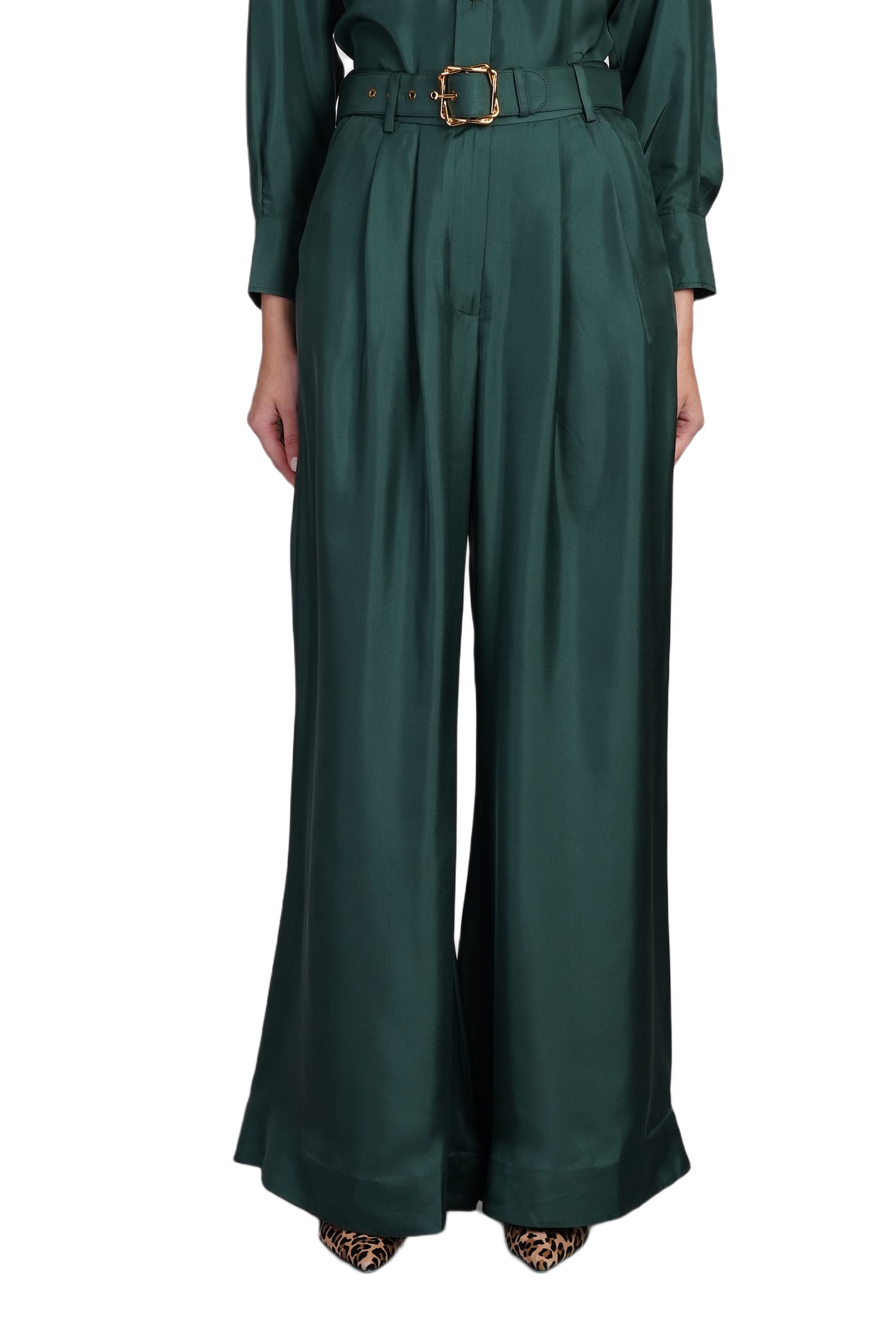 Zimmermann Pants In Green Silk | italist