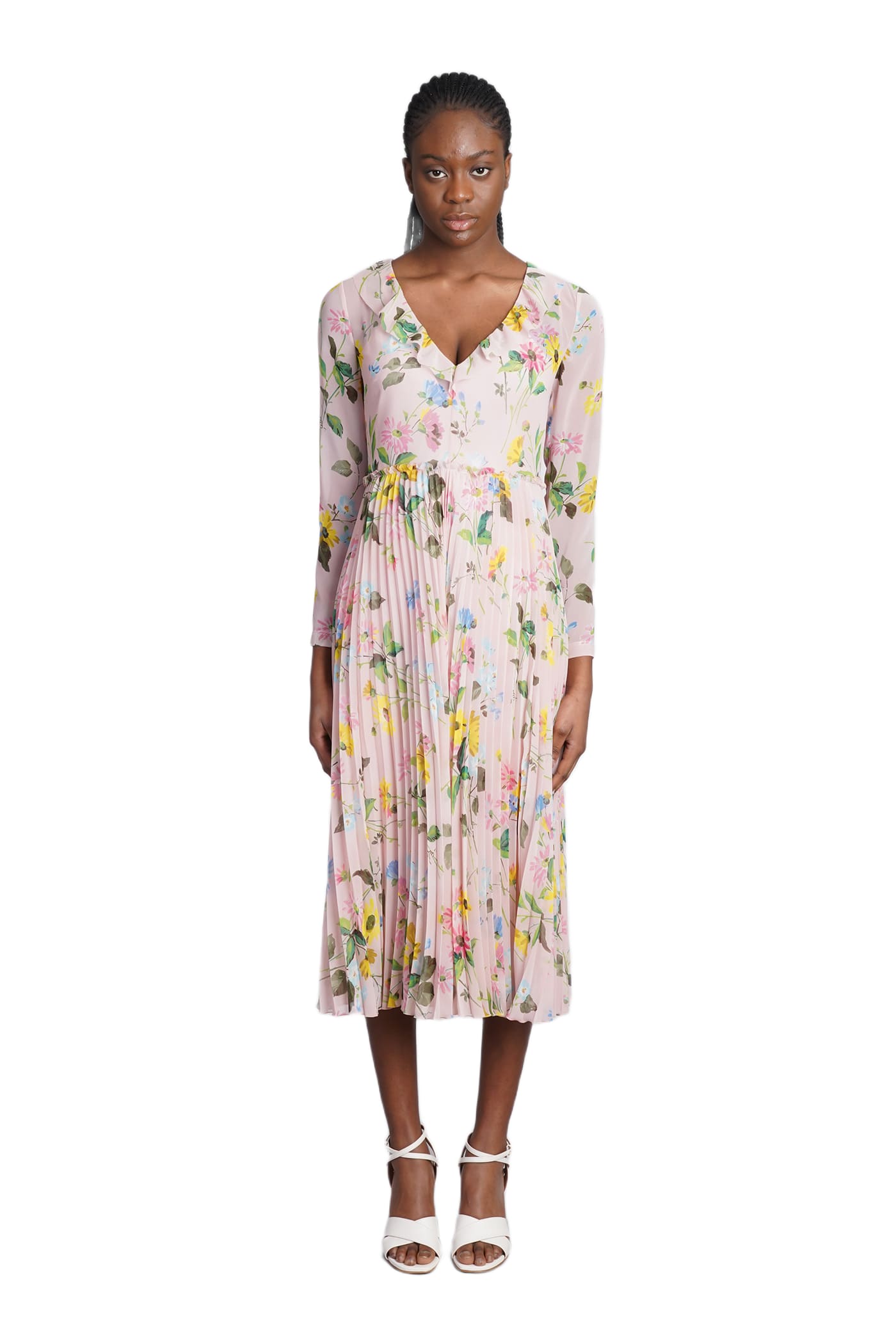 redvalentino floral printed v-neck long-sleeved dress red valentino