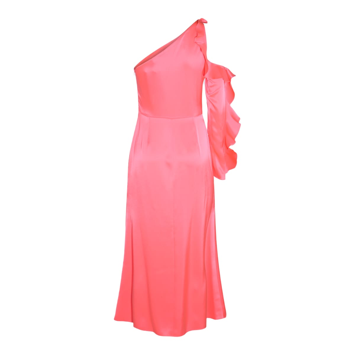 neon pink satin midi dress