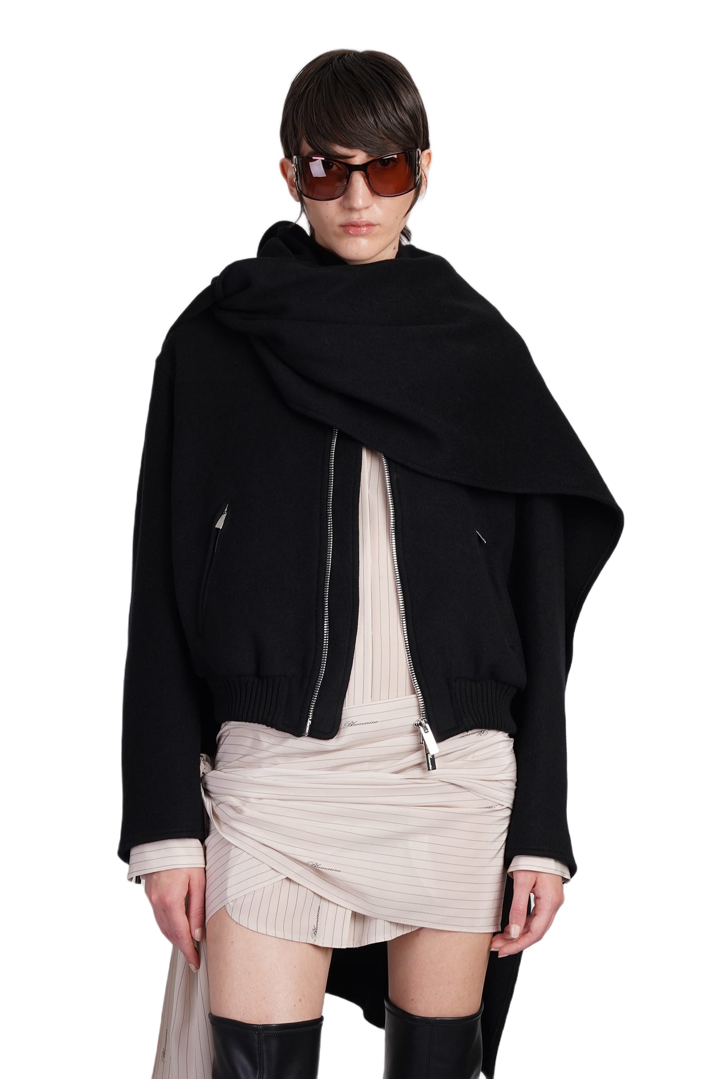 Blumarine 24SS ジャケット ブラック系 Made In Italy Blumarine Bomber In Black Wool | italist
