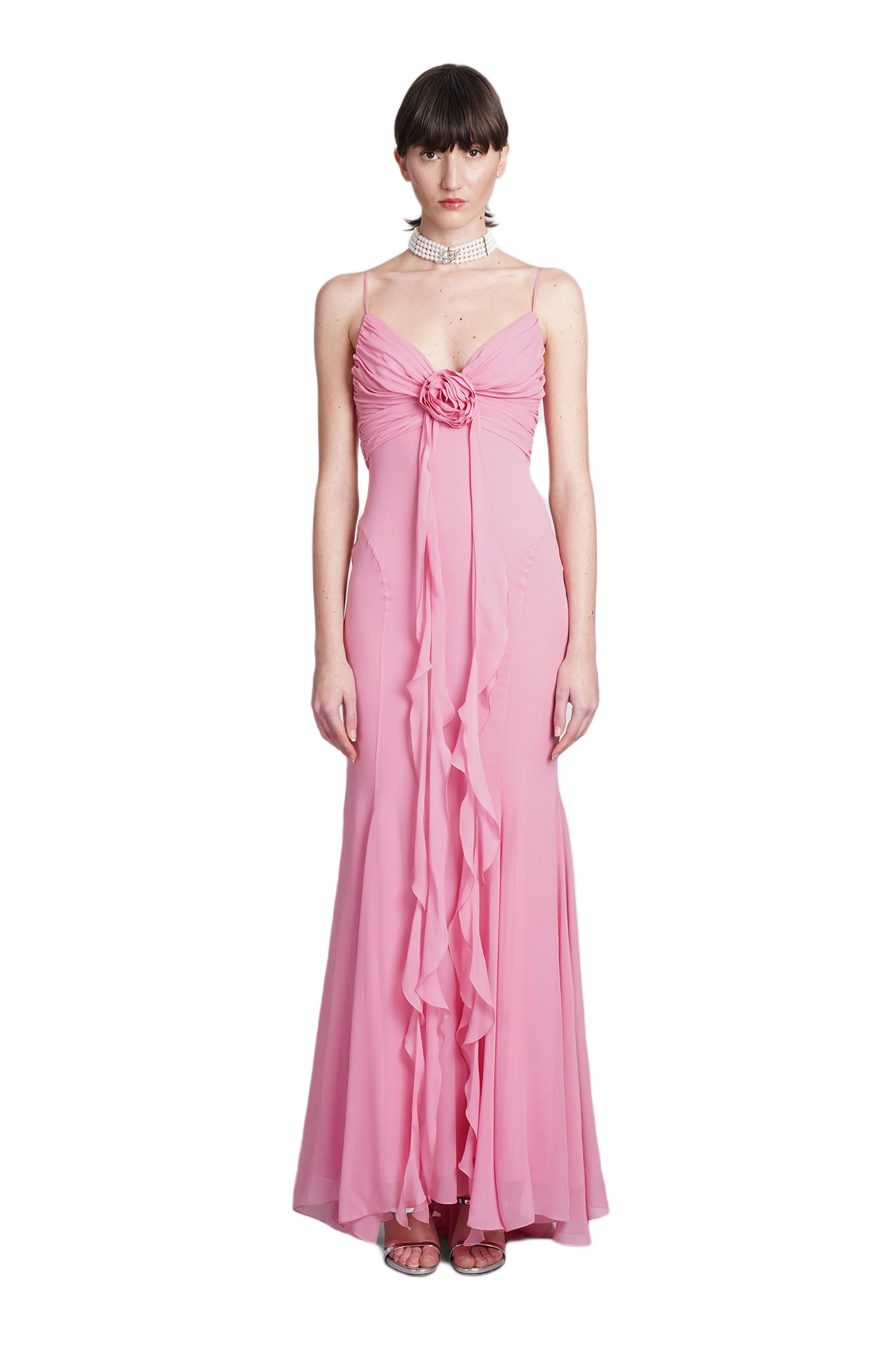 dress in rose-pink silk