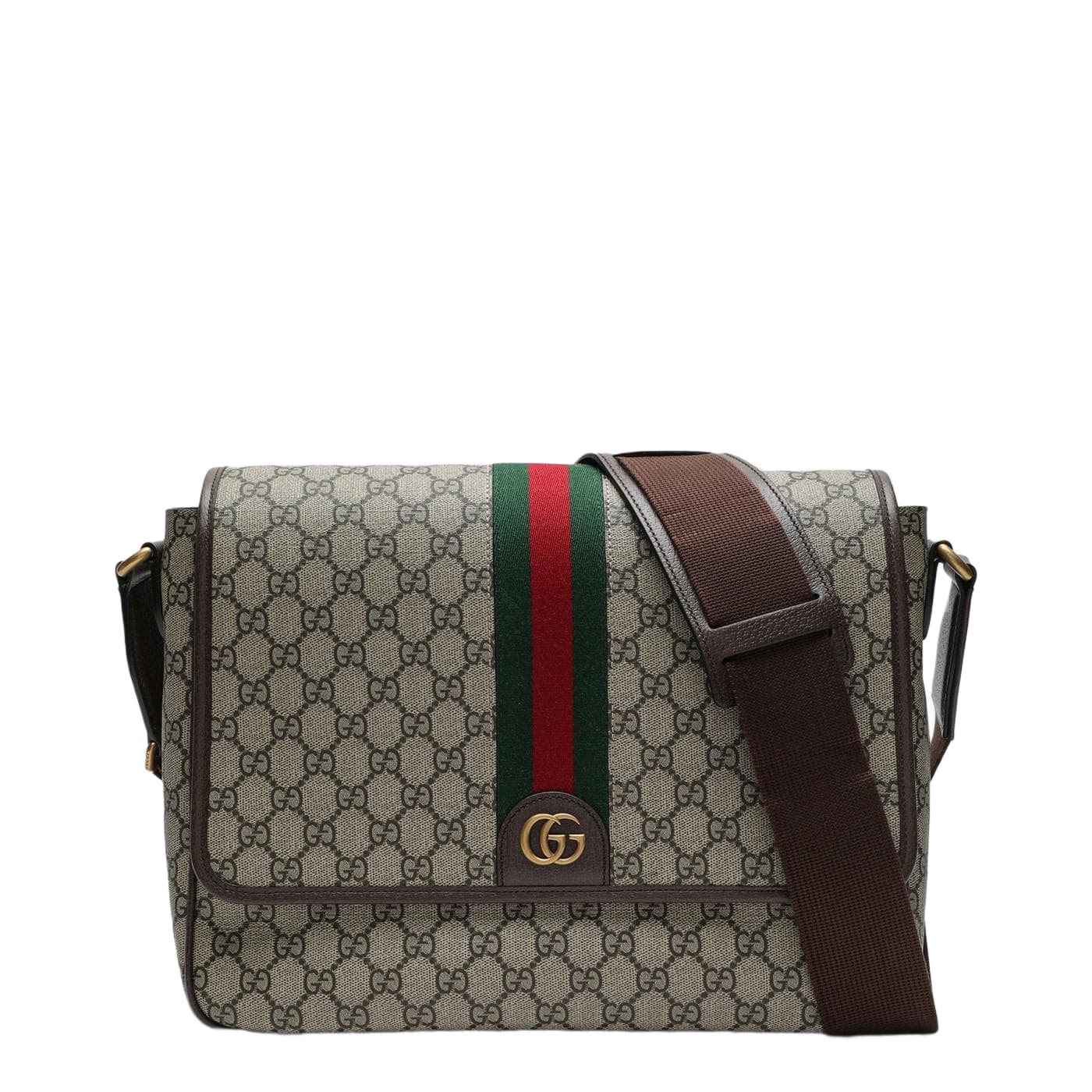 ぐりたん　1223 Gucci Shoulder Bag With Web Detail In Beige And Ebony Gg