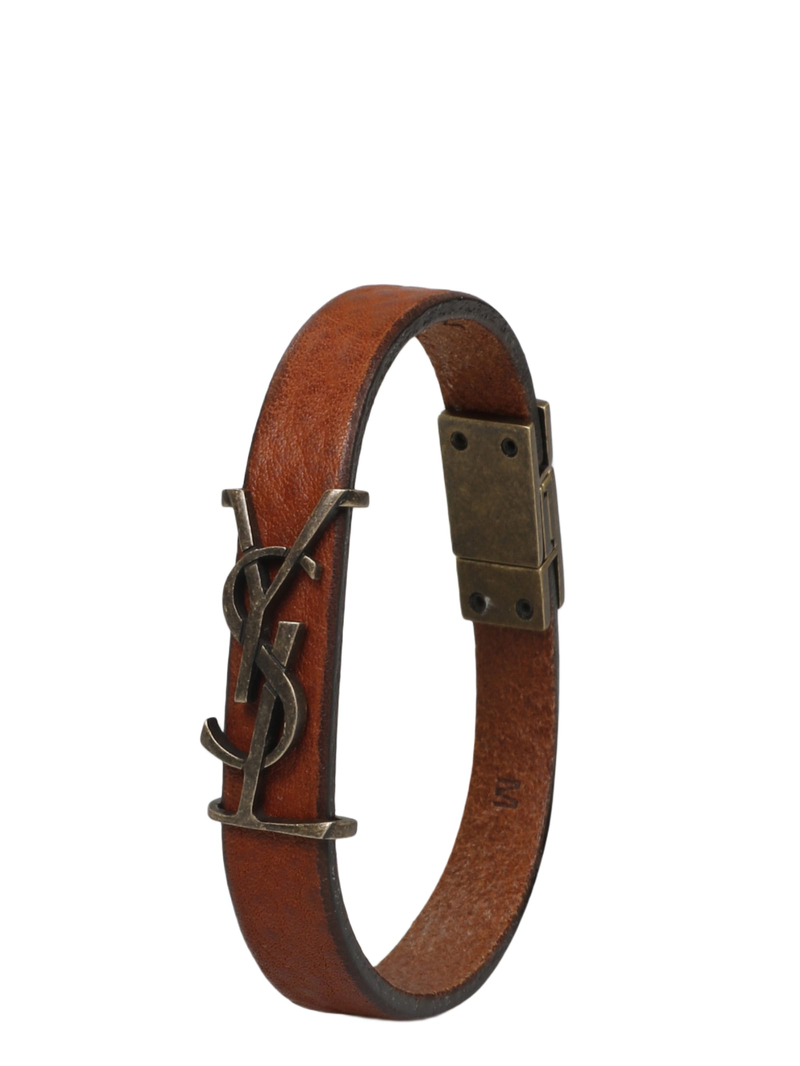 Saint Laurent Leather YSL Monogram Bracelet, Brown