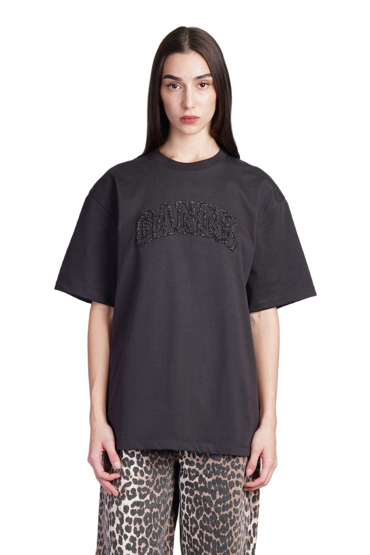【関税込み】GANNI ブラック リラックス ラインストーン Tシャツ GANNI ロゴ Tシャツ | ブラック | FARFETCH JP