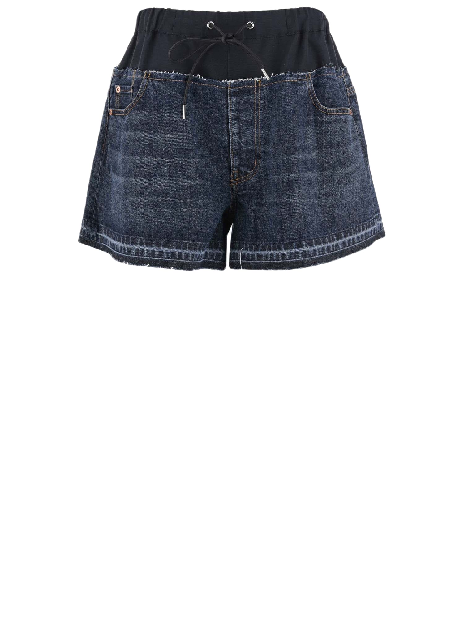 【sacai】Denim Mix Shorts インディゴ Sacai Denim Box Pleat Shorts In Indigo In Gray | ModeSens