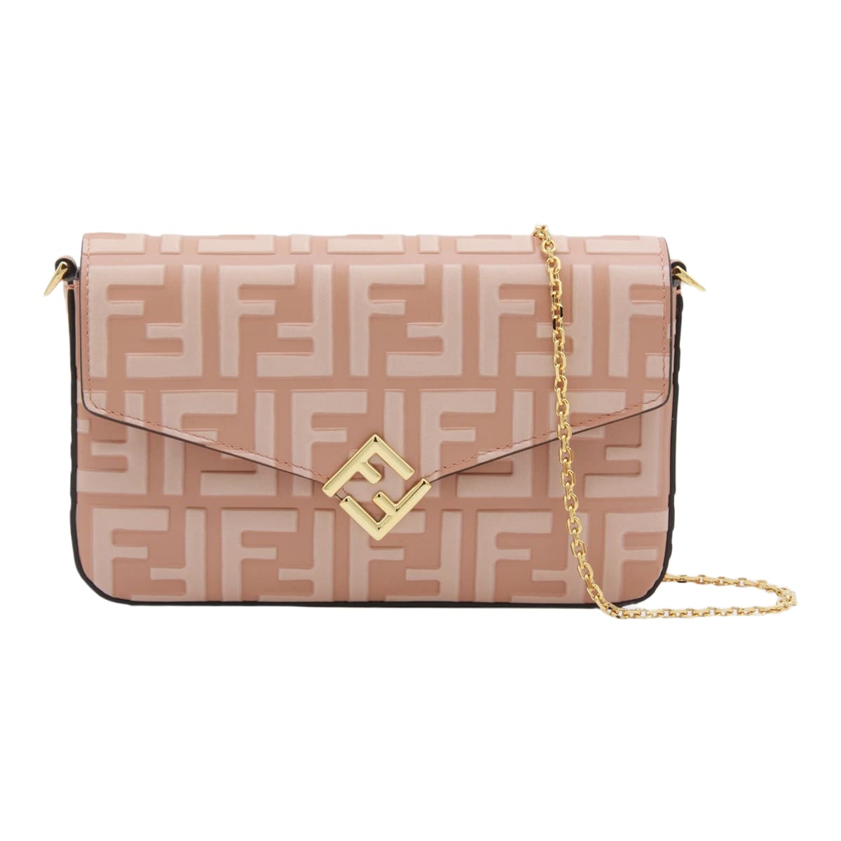 Fendi Pink Leather Wallet On Chain Ff Diamonds Mini Bag