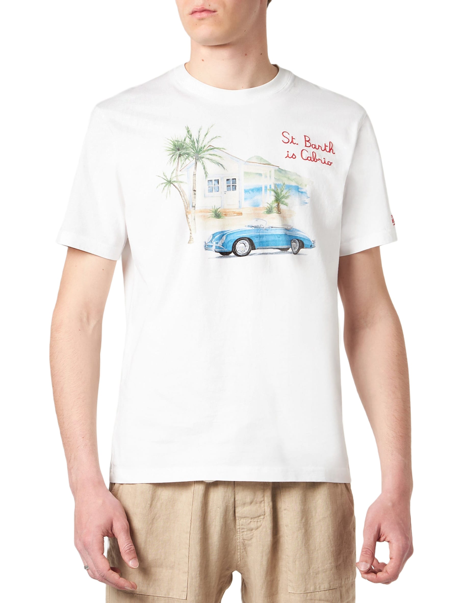 MC2 Saint Barth Man Cotton T-shirt With St. Barth Is Cabrio