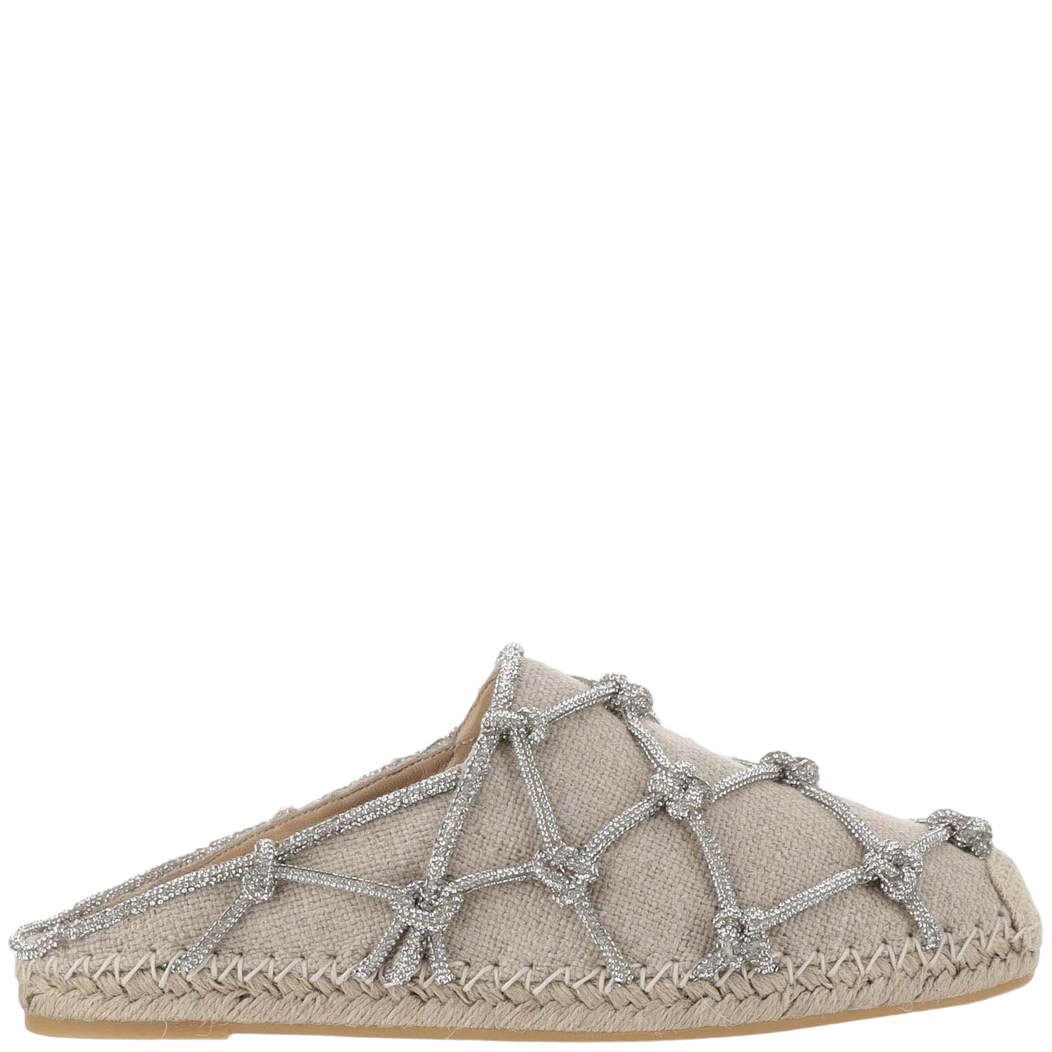 Valentino Garavani Resort Linen Mules With 15mm Crystal Mesh