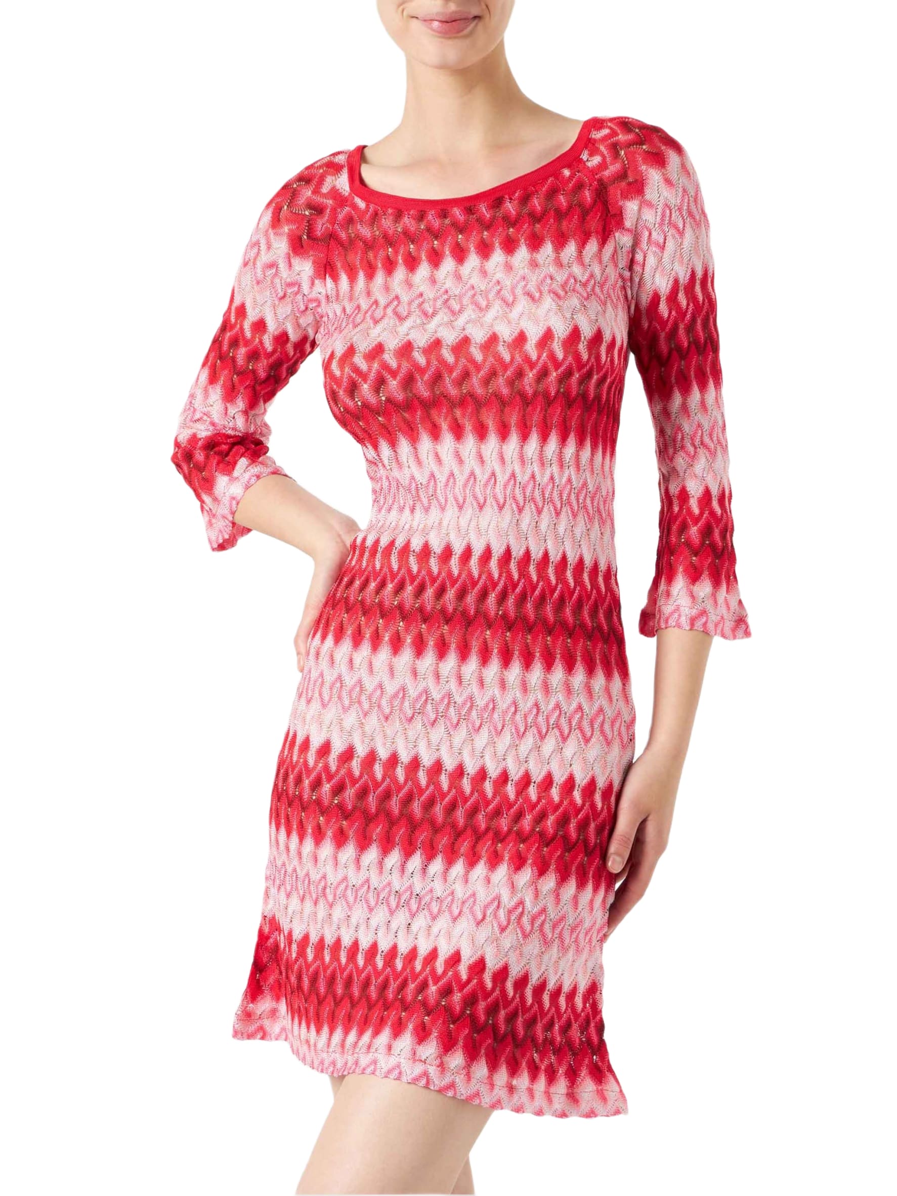 multicolor red knitted mini dress