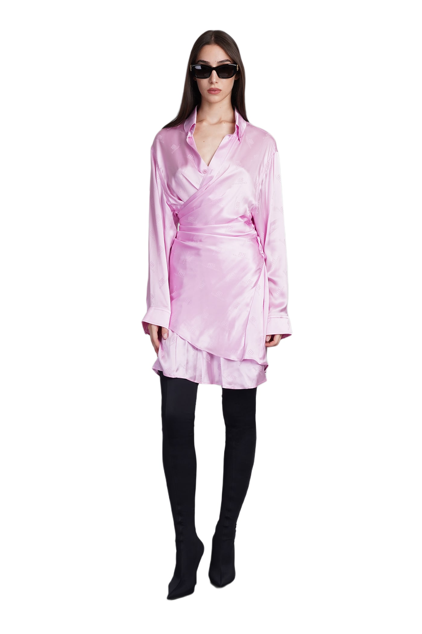 pink silk shirt dress