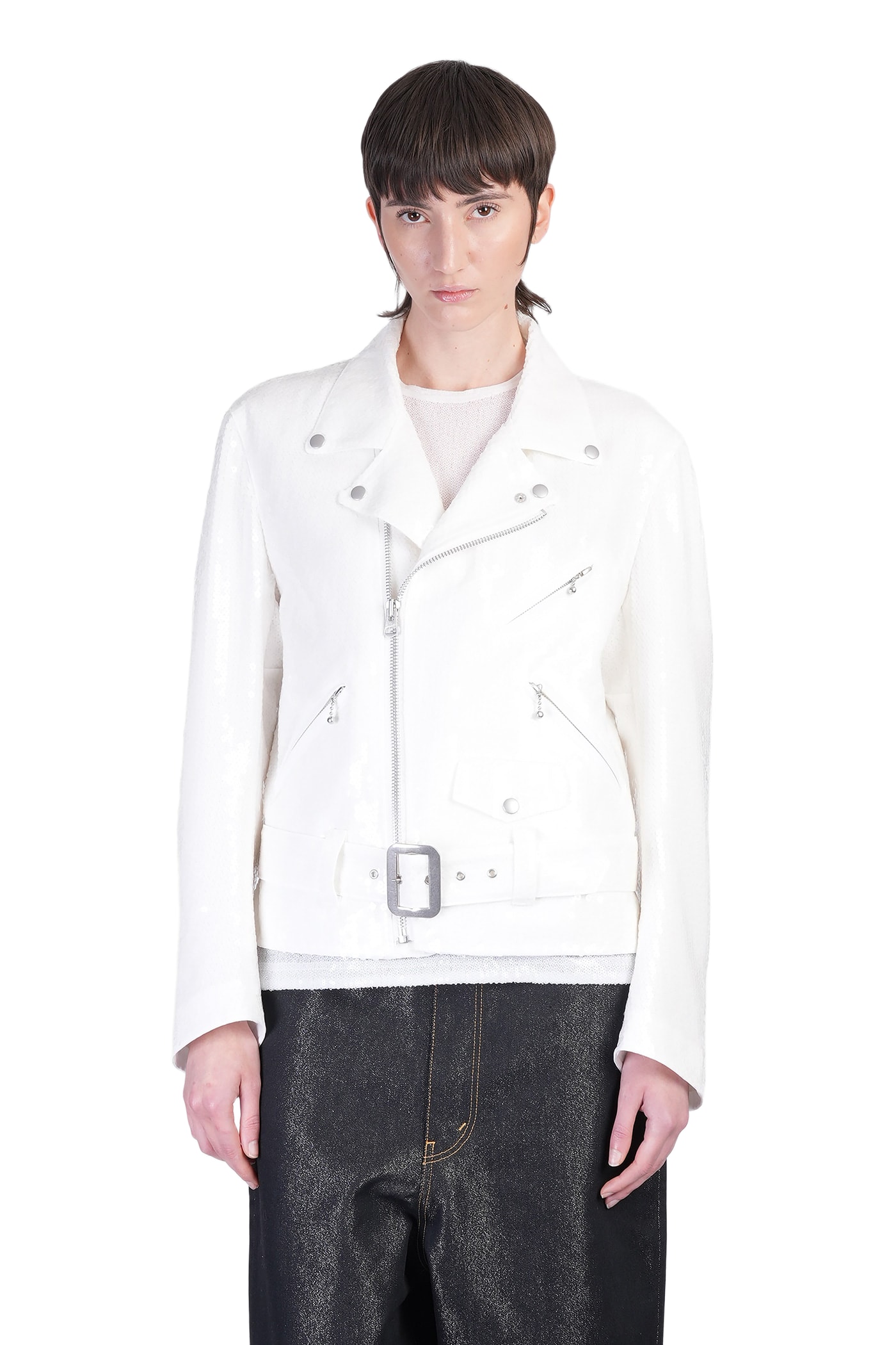 ジャケット JUNYA WATANABE Women Jackets JOJ015 2 WHITE Junya Watanabe Biker Jacket In White Polyester | italist