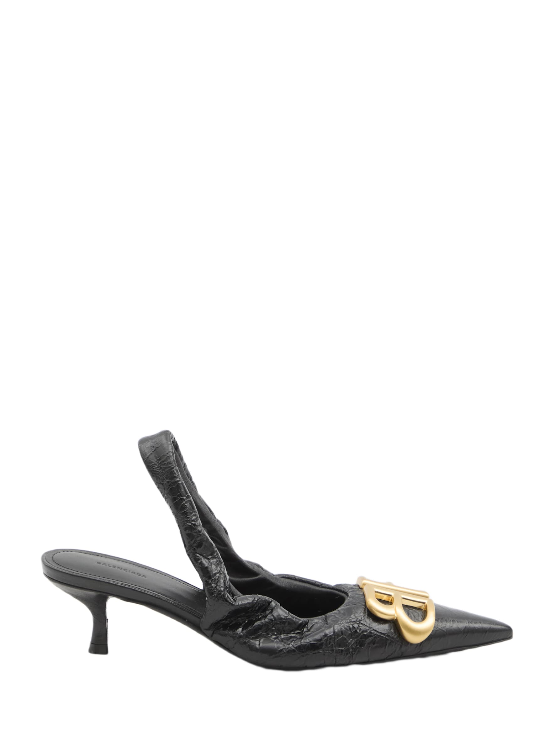 サンダル・ミュール Balenciaga Monaco Black Slingback With Logo Black Monaco logo-embellished crinkled-leather slingback