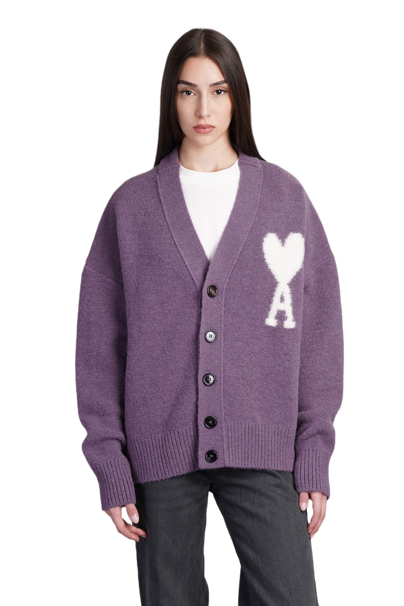 Ami Alexandre Mattiussi Cardigan In Viola Wool | italist