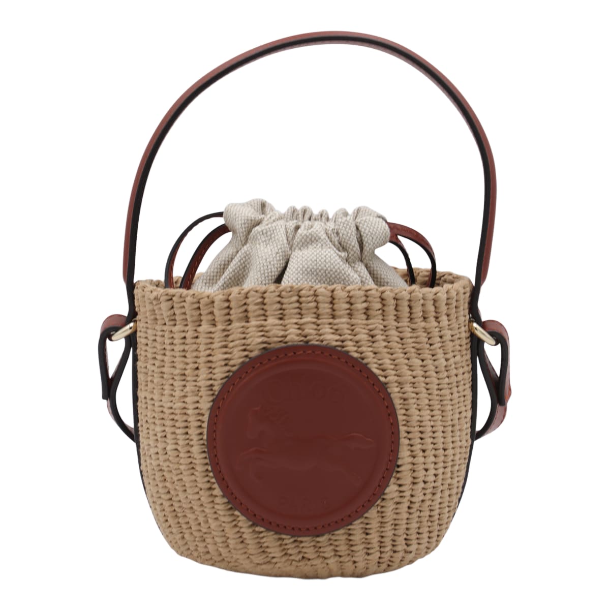 【関税送料込】CHLOE BROWN RAFFIA MINI HORSE SATCHEL Chloé Brown Raffia Mini Horse Satchel | italist
