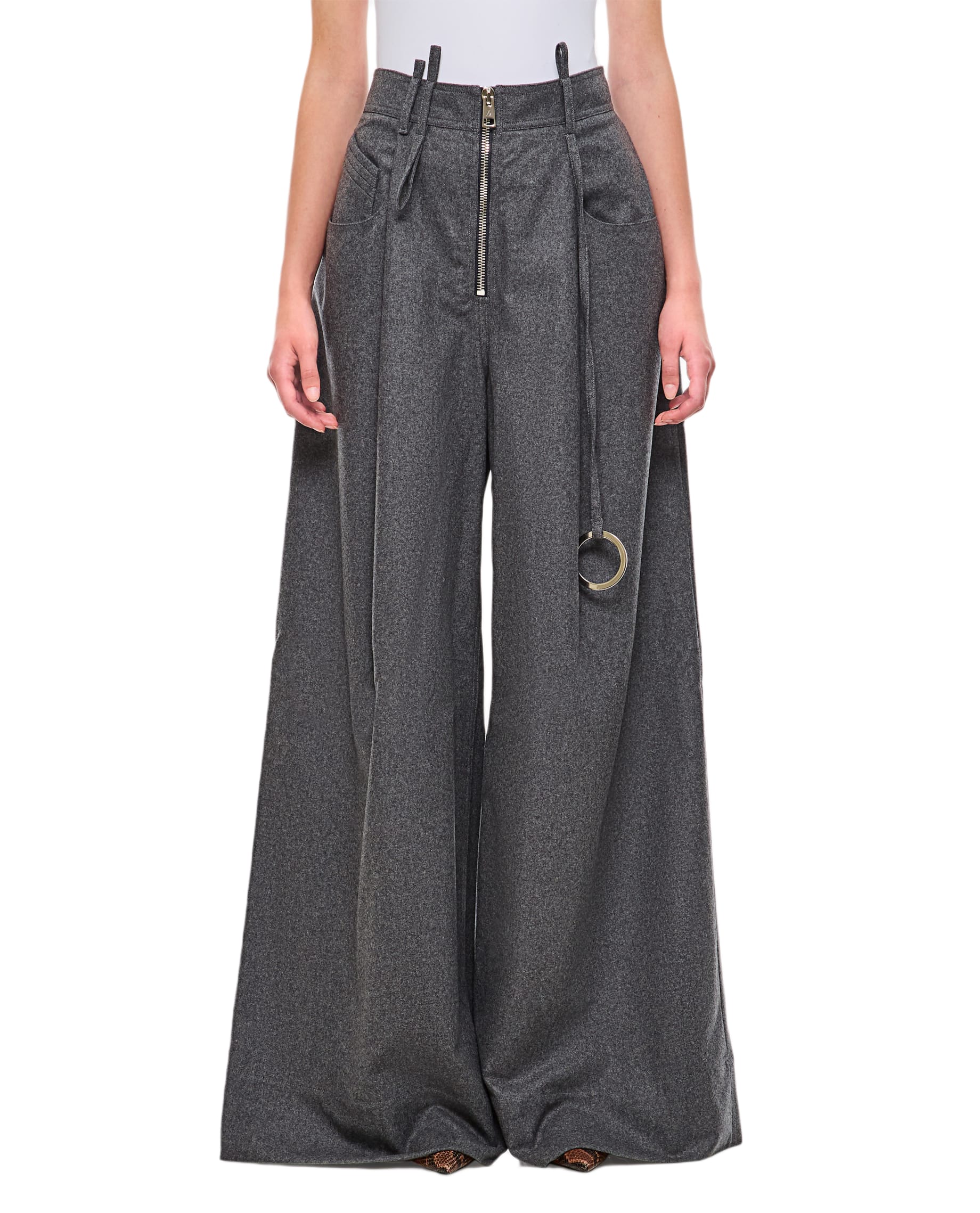 パンツ THE ATTICO Dark Grey Wool Blend Palazzo Pant The Attico Dark Grey Wool Blend Palazzo Pant | italist