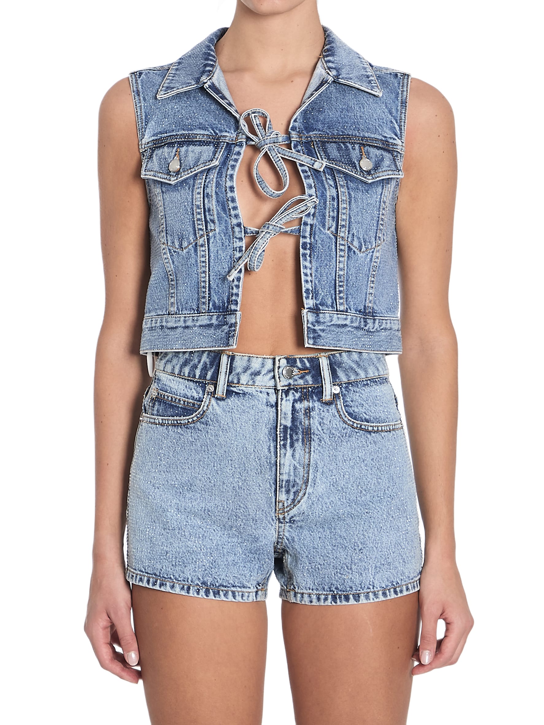ベスト・ジレ Alexander Wang SS25 DENIM VEST CRYSTAL (1WC1251603 486) Alexander Wang Embellished Denim Vest | italist