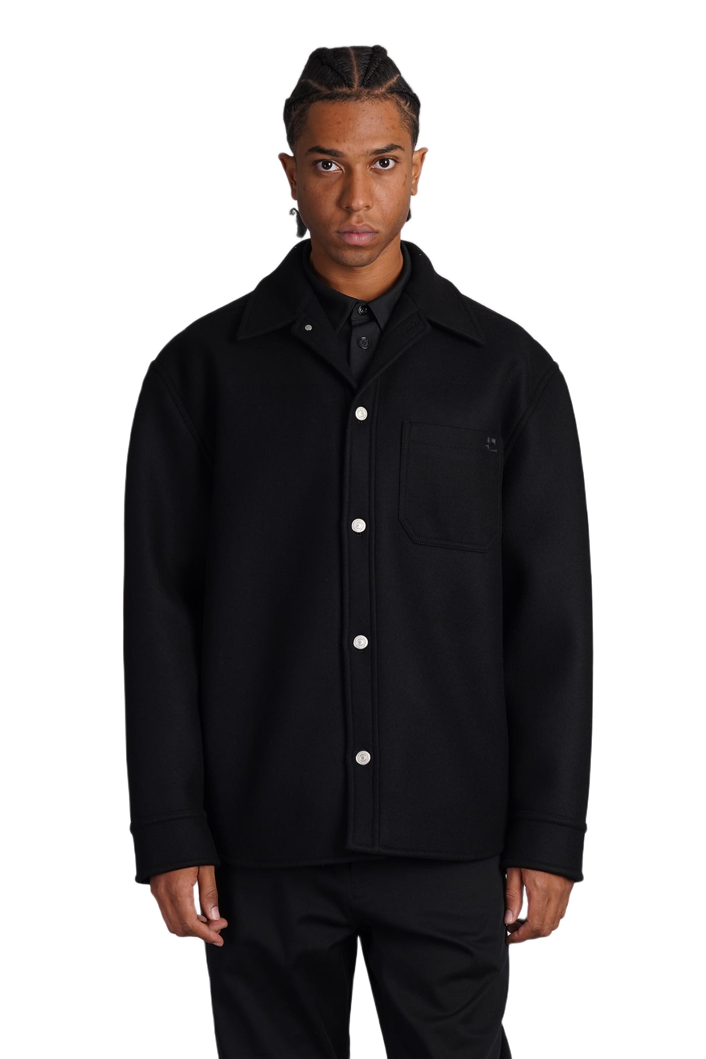 【関税込み】Courreges ブラック ボタン フーディ Courrèges Casual Jacket In Black Wool | italist