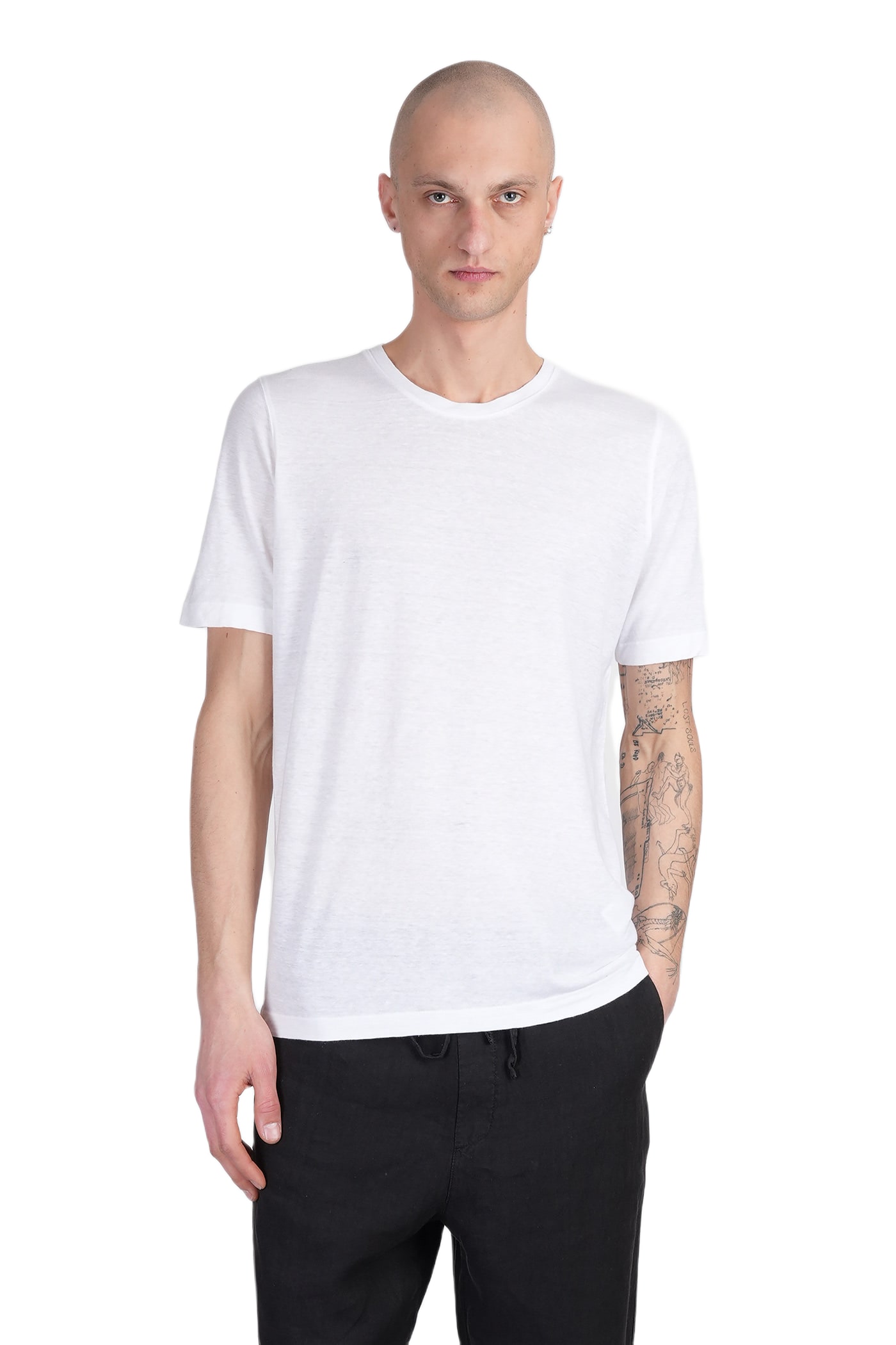 120% Lino T-shirt In White Linen | italist