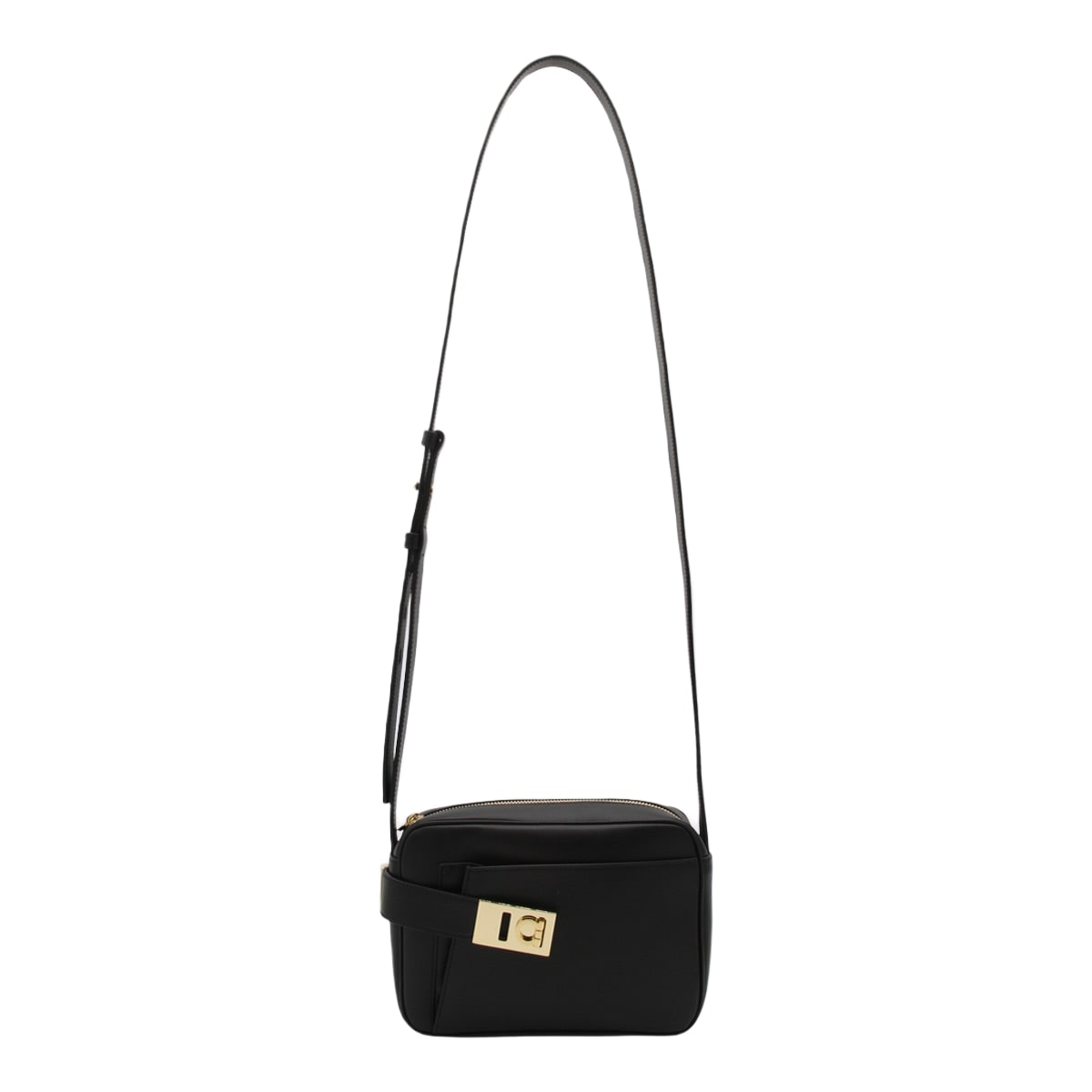 【送料&関税込】Ferragamo Black Leather Medium Handbag Ferragamo Medium Gancini Leather Shoulder Bag | Black