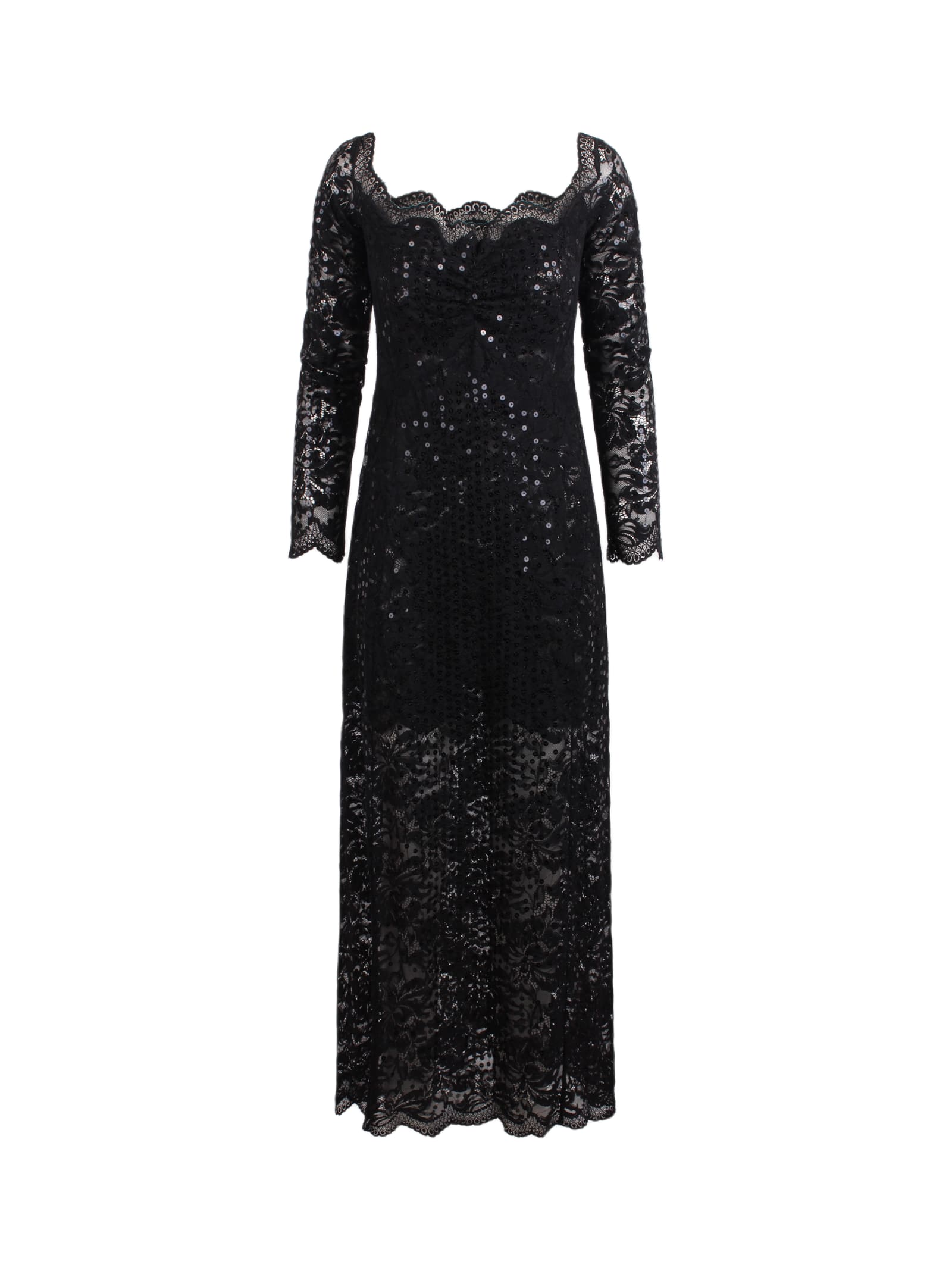 rabanne long dress with lace and sequins