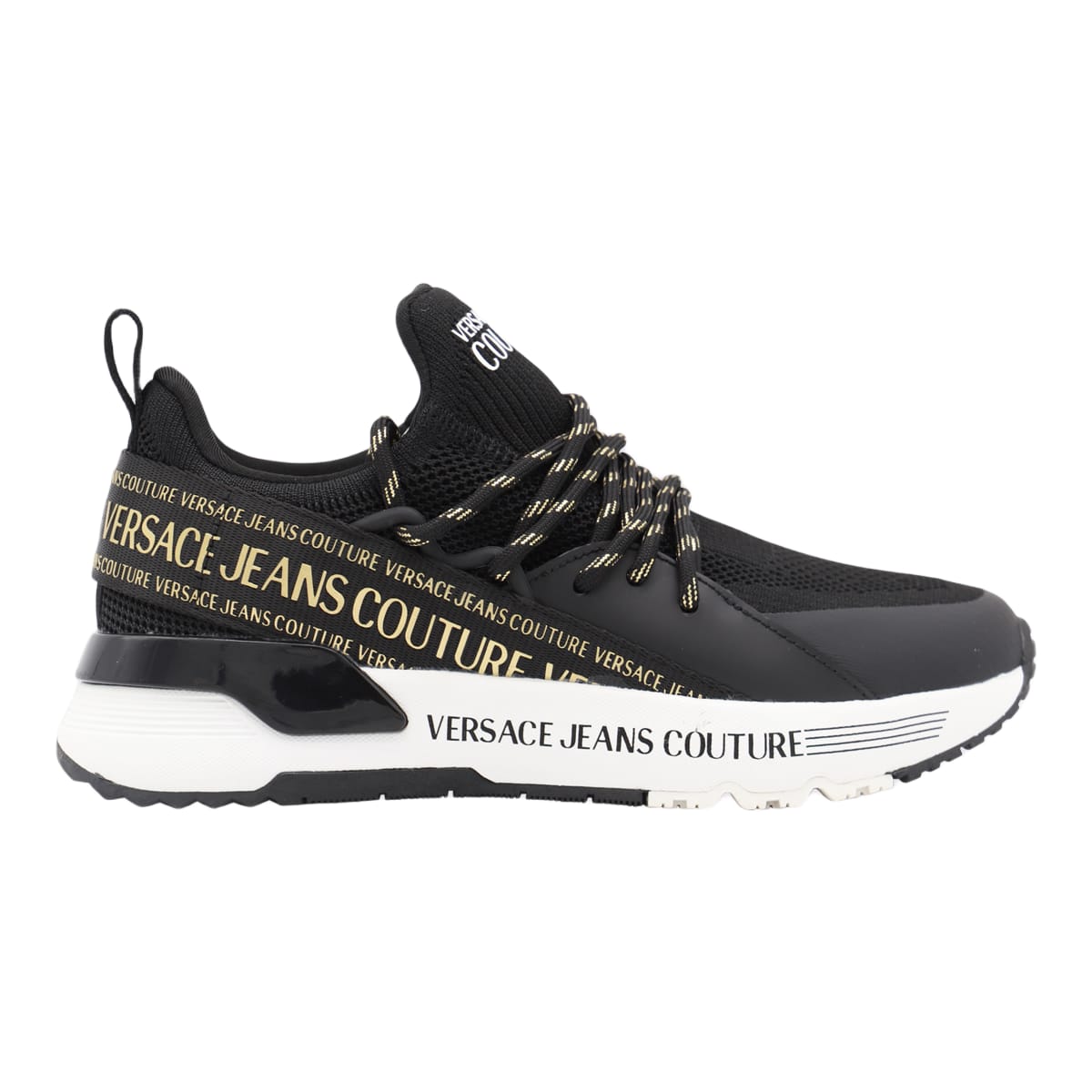 Versace Jeans Couture Black And Gold Sneakers | italist