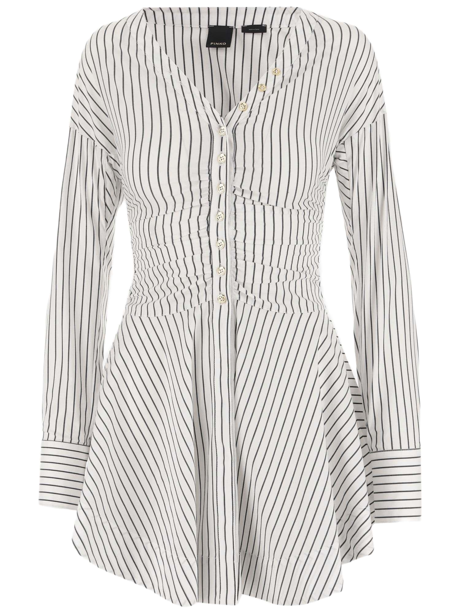 stretch cotton blend dress with striped pattern