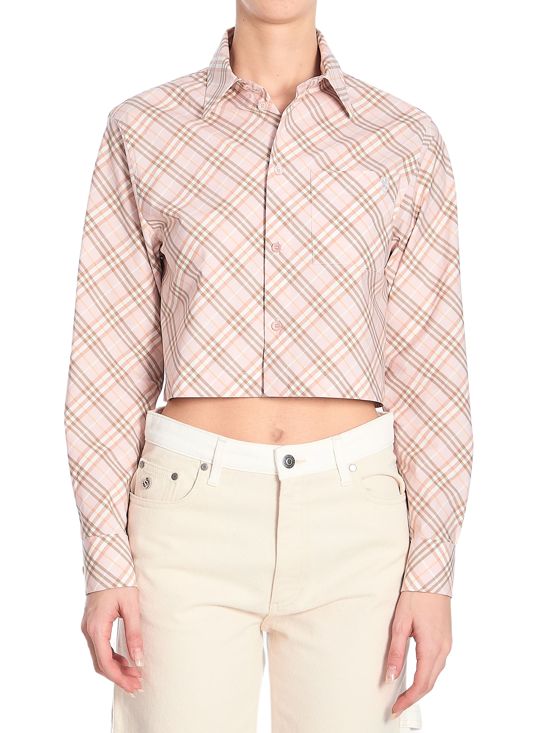 Tシャツ・カットソー Burberry Cotton Crop Shirt With Check Patter Burberry Beige Check Shirt | italist