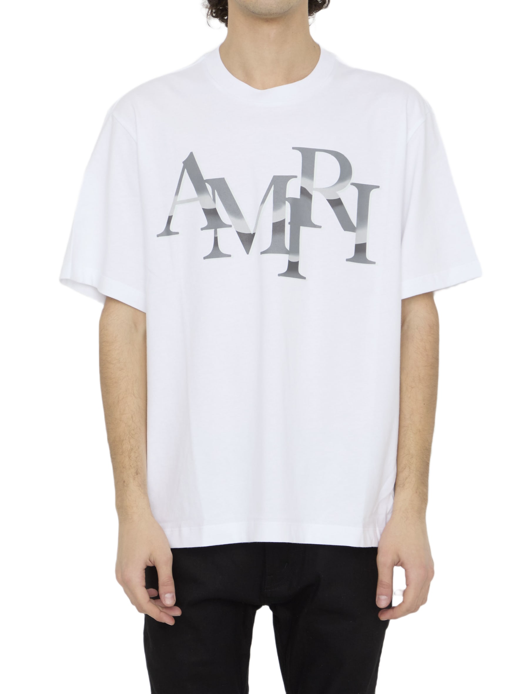 【関税込み】AMIRI ベージュ Amiri Staggered Tシャツ AMIRI Men's Staggered Logo T-Shirt in Birch Amiri