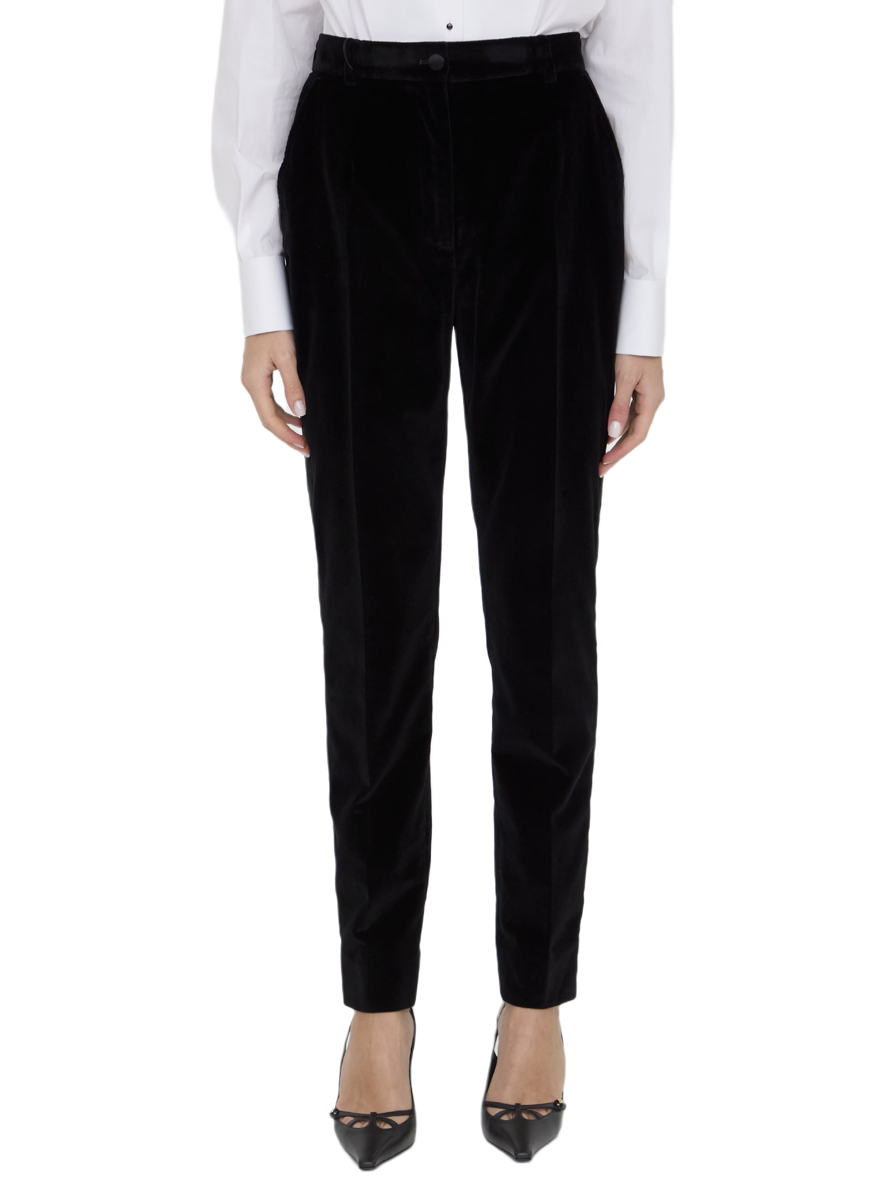 【送料 関税込】 DOLCE&GABBANA TUXEDO TAILORED PANTS VELVET Tailored velvet tuxedo pants in Black for Women
