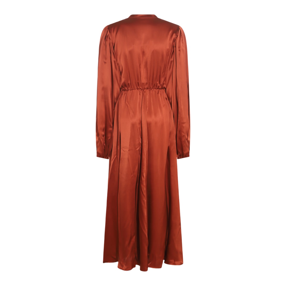 bronze satin matera long dress