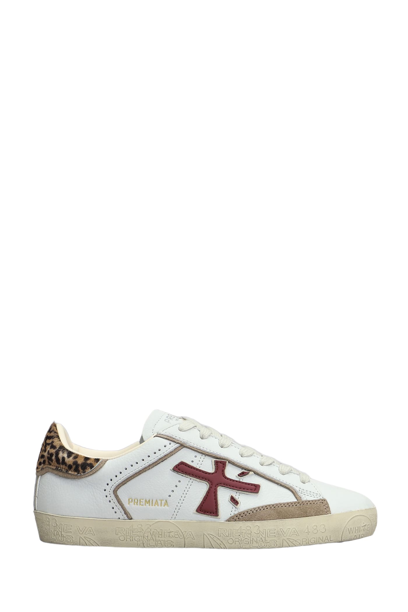 スニーカー PREMIATA Women Sneakers STEVEND6664 White Premiata Women's White Leather Sneakers with Yellow Flu