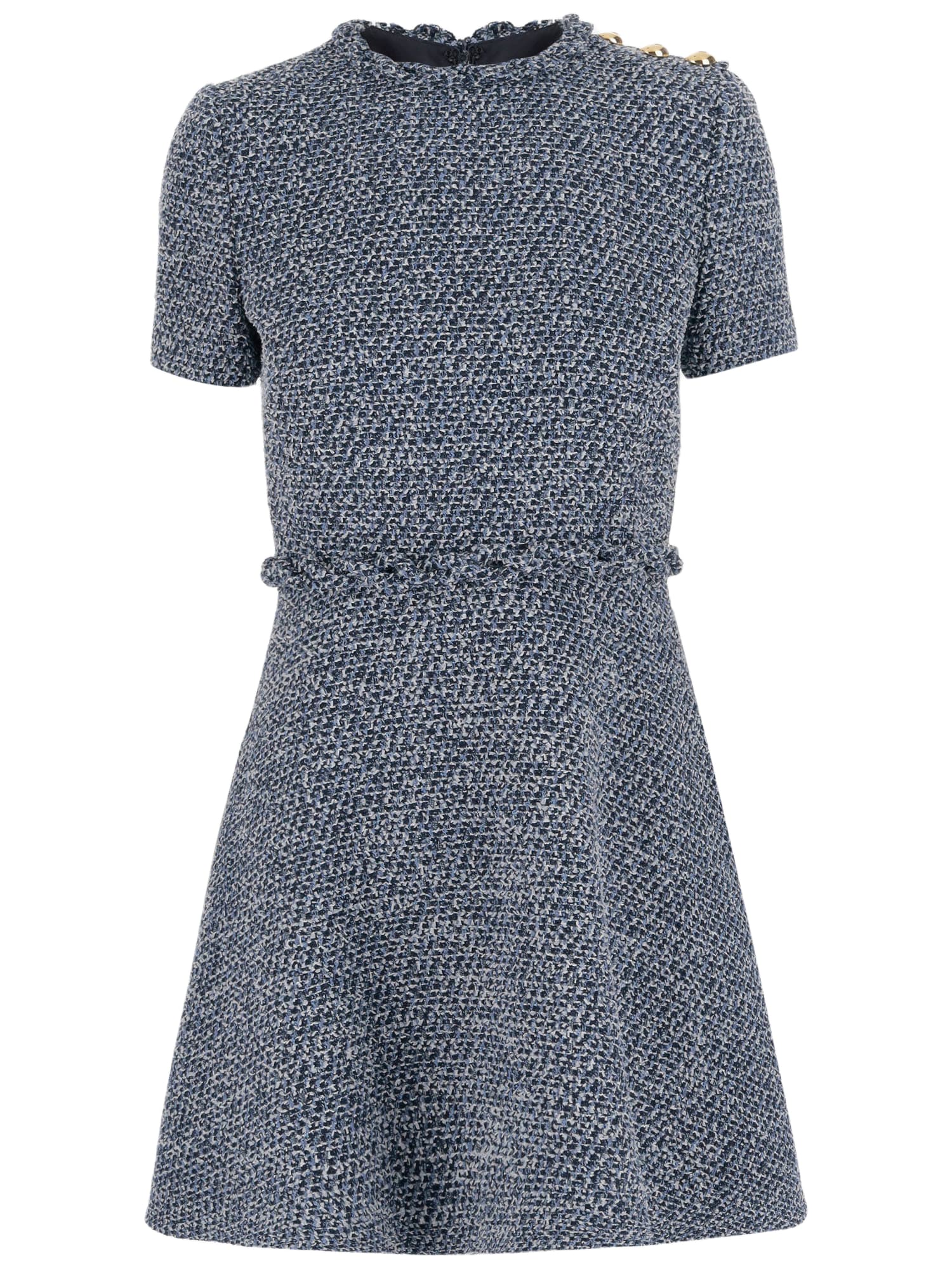 textured tweed denim short dress