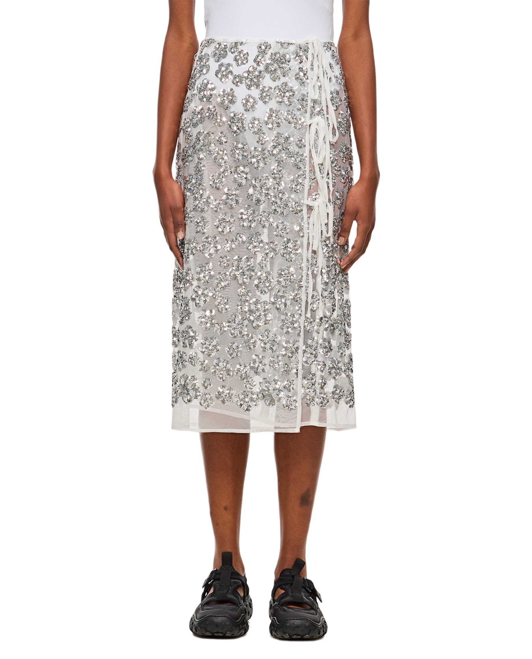 Cecilie Bahnsen Ariana Skirt Ume Floral Sequins Silver