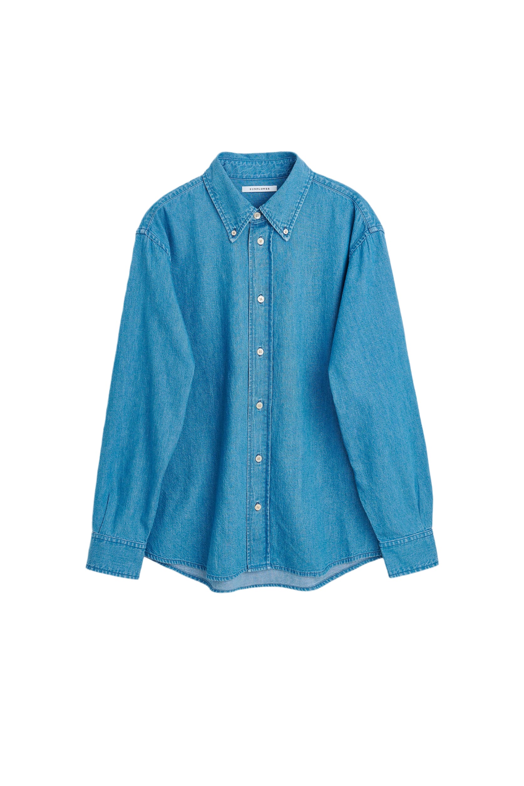 Sunflower #1189 Mid blue chambray denim shirt with long sleeves