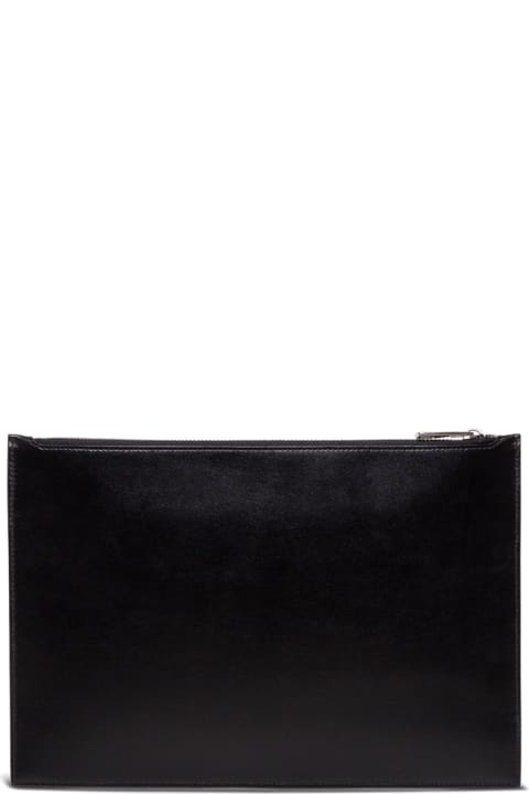 Alexander McQueen Black Leather Handbag With Logo - Military